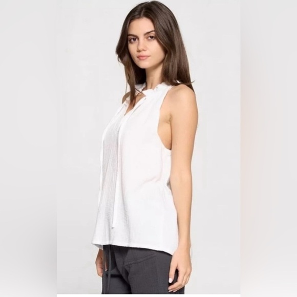 Joie Sleeveless Gauze Ruffle Collar Tie Neck Top White sz XS - Picture 2 of 7